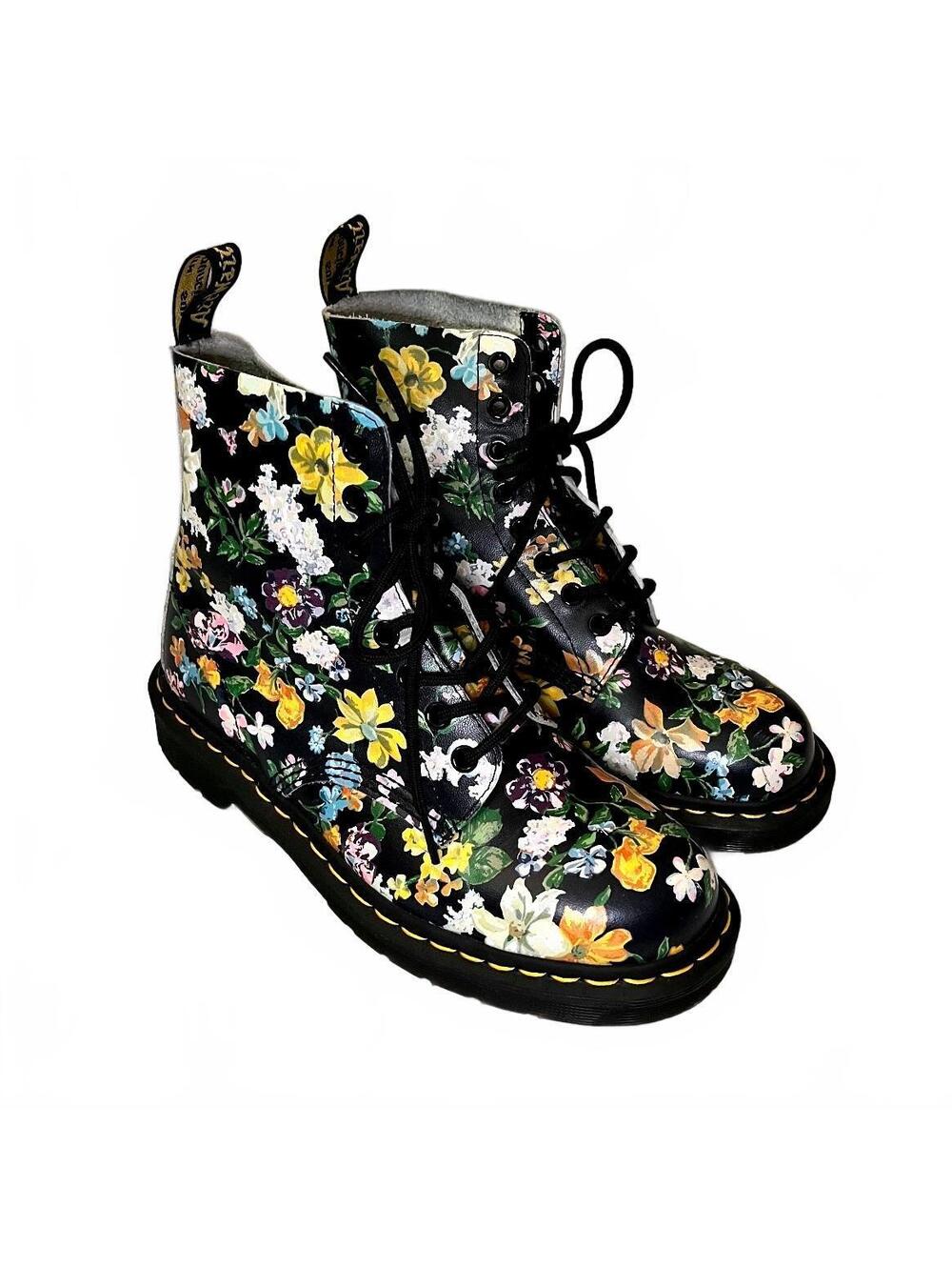 Dr. Martens 1460 Pascal Black Multi Floral Botanical Leather Boots Size 8 - Picture 3 of 6